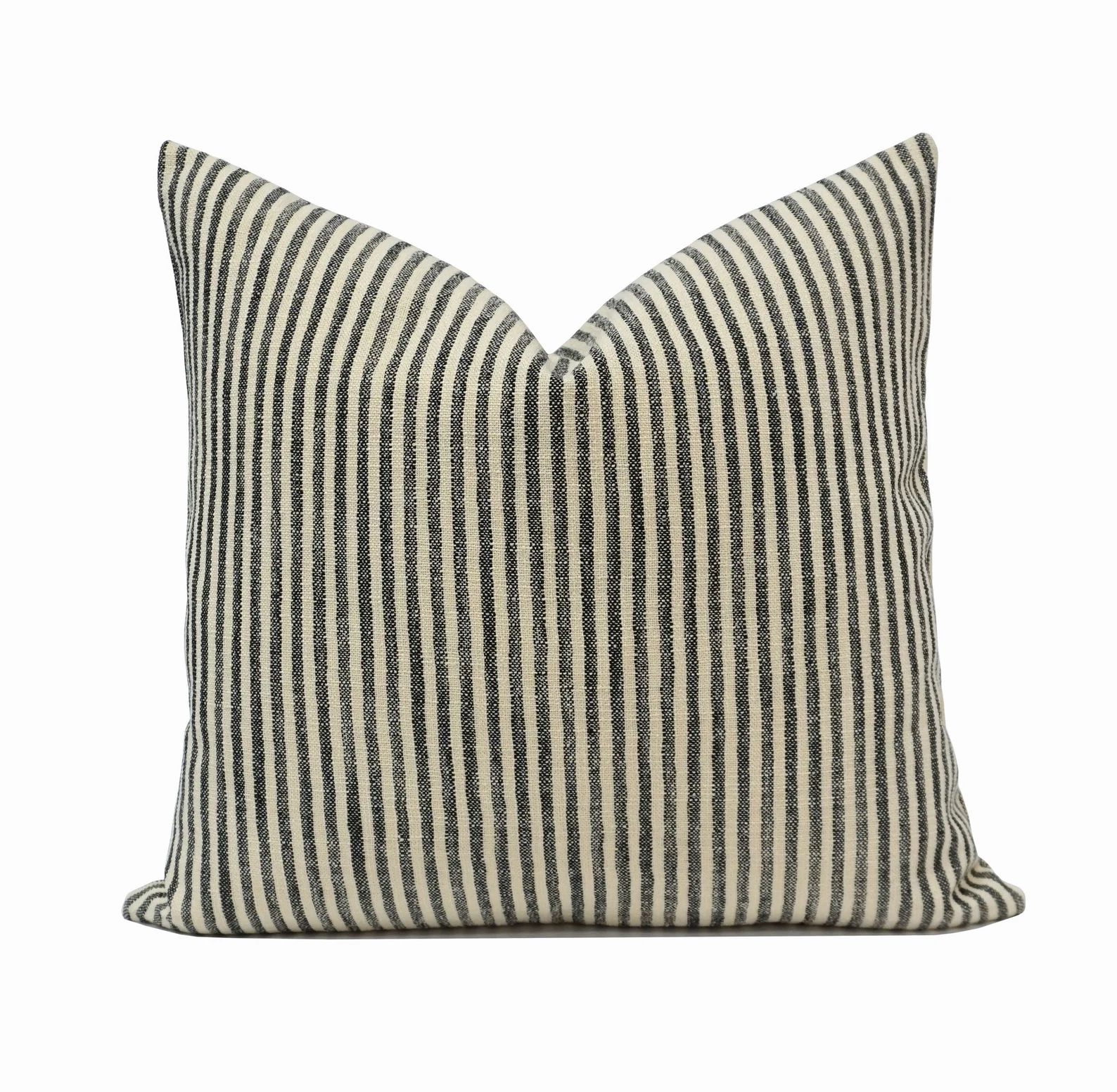 Venice Black/natural Striped Linen Look Throw Pillow Cover. - Etsy | Etsy (US)