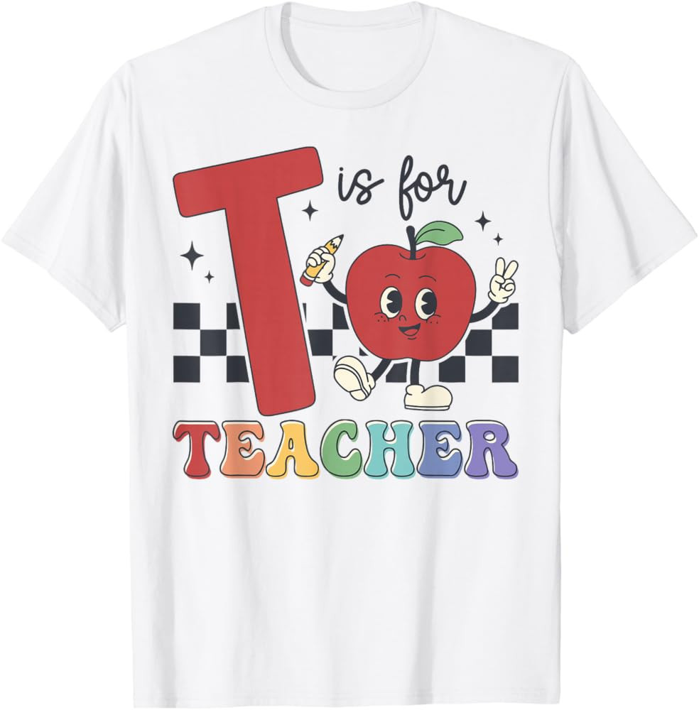 Retro Groovy T is for Teacher Back to school Teachers Gifts T-Shirt | Amazon (US)