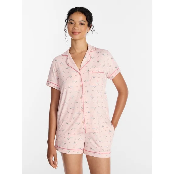Joyspun Women's Dreamy Soft Collection Notch Collar Top and Shorts Pajama Set, 2-Piece, Sizes XS-... | Walmart (US)