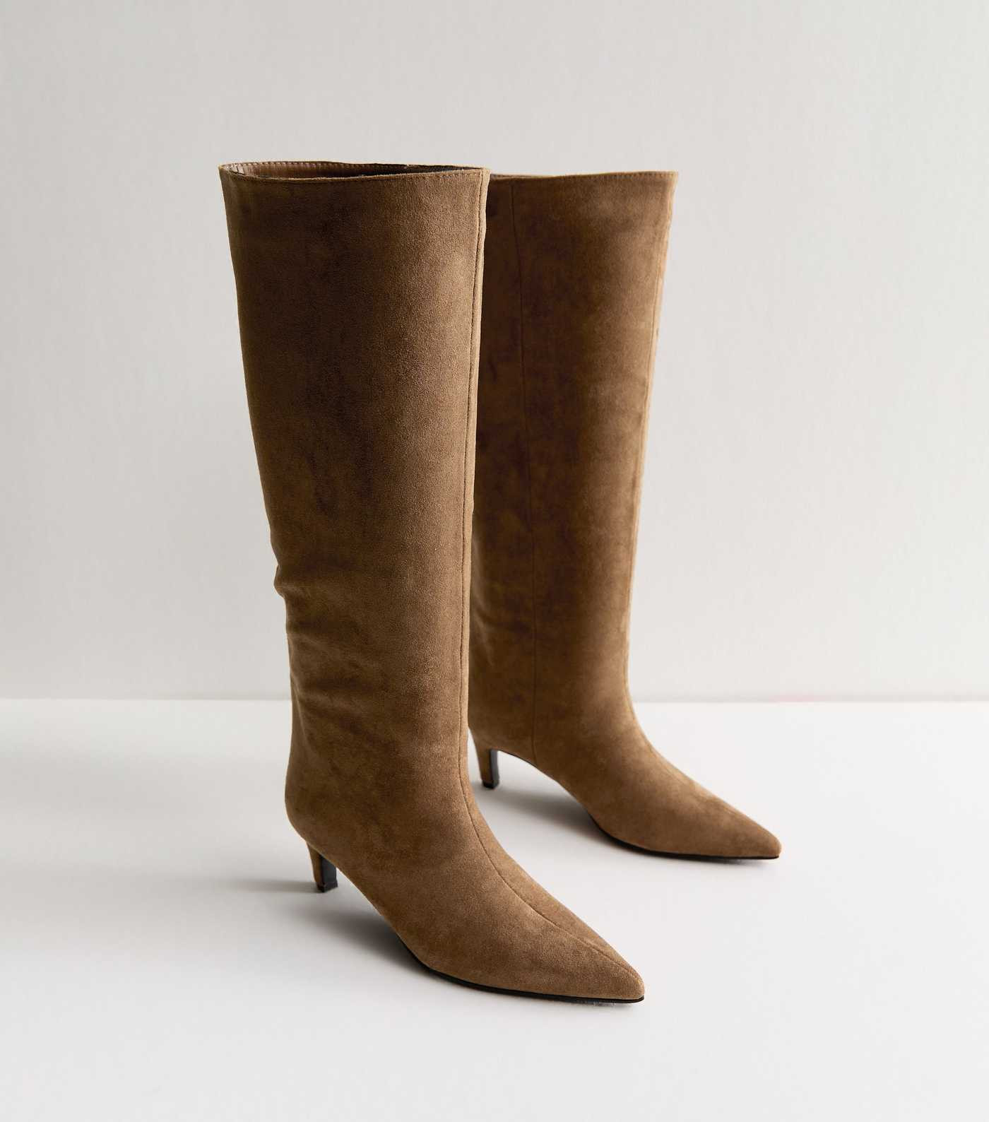 Camel Faux Suede Low Stiletto Heel Knee High Boots | New Look | New Look (UK)