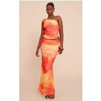 Orange Abstract Print Onion Skin Low Waist Maxi Skirt | PrettyLittleThing US