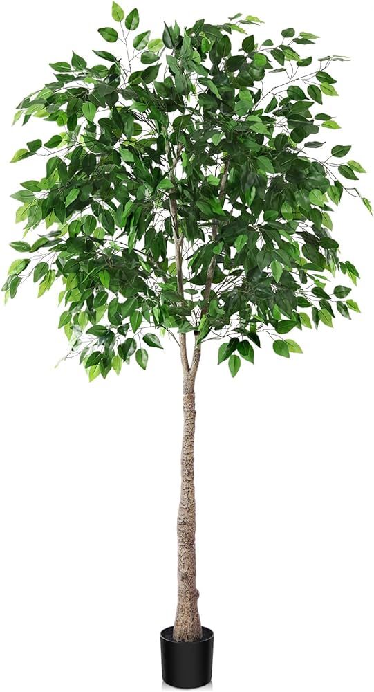 Kazeila Artificial Ficus Tree, 7FT Fake Plastic Ficus Plant in Pot with Durable Plastic Trunk, Fa... | Amazon (US)