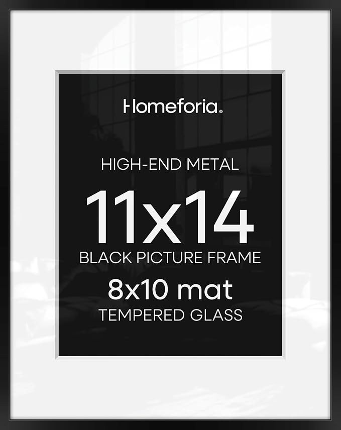 Homeforia Black 11x14 Picture Frame, High End Metal 11x14 Poster Frames with Mat 8x10, 11 x 14 Bl... | Amazon (US)
