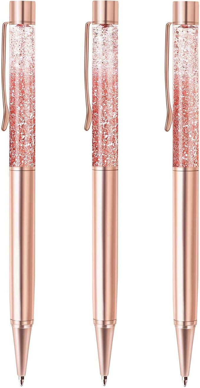 ZZTX 3 Pcs Rose Gold Ballpoint Pens Metal Pen Bling Dynamic Liquid Sand Pen With Refills Black In... | Amazon (US)