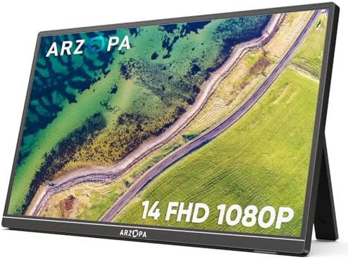 ARZOPA Portable Monitor Kickstand, 14.0" Ultra Slim Portable Laptop Monitor FHD 1080P External Di... | Amazon (US)