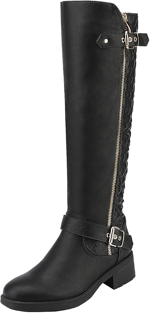DREAM PAIRS Women's Wide Calf Knee High Boots, Low Stacked Heel Riding Boots,Utah-w | Amazon (US)