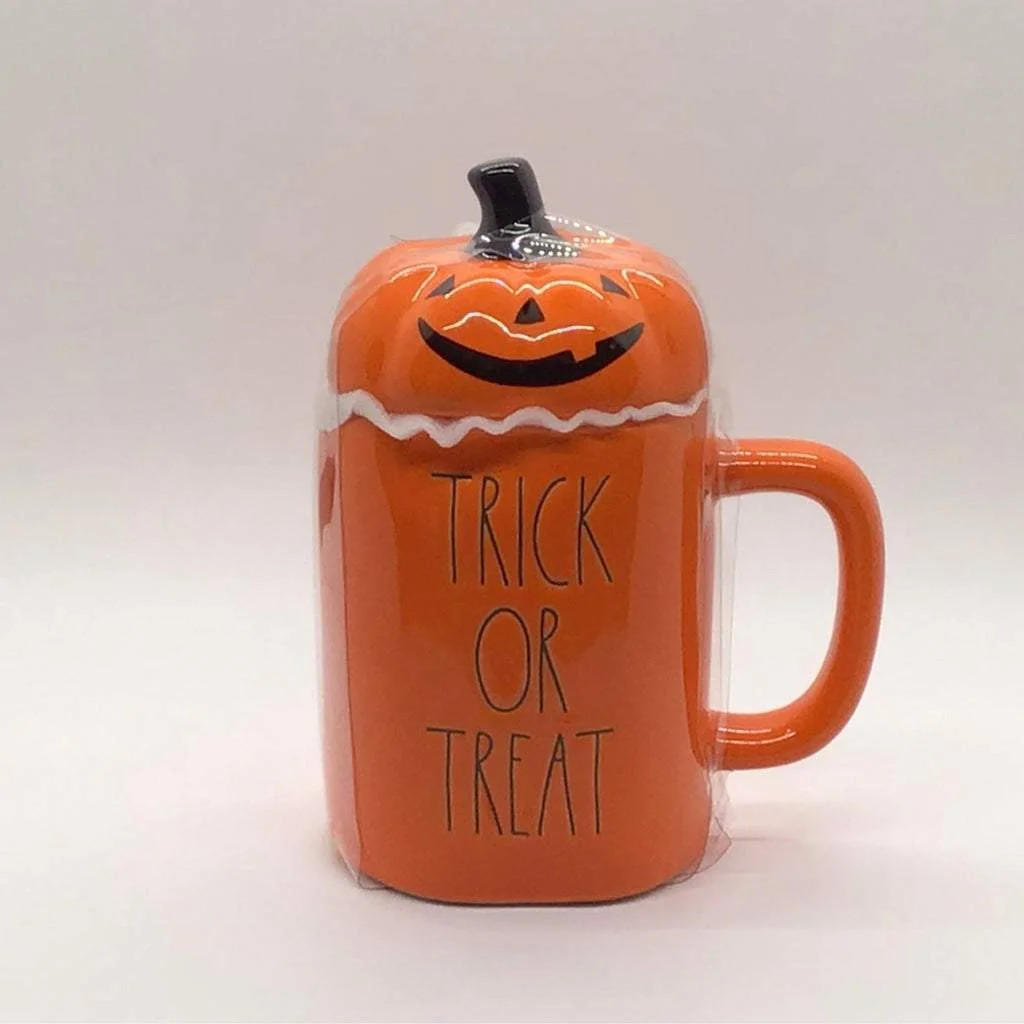 Rae Dunn TRICK OR TREAT Mug with PUMPKIN Topper - Halloween Coffee cup - ORANGE - Ceramic - 16 oz... | Walmart (US)