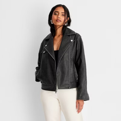 Women's Moto Jacket - Universal Thread™ Black L | Target