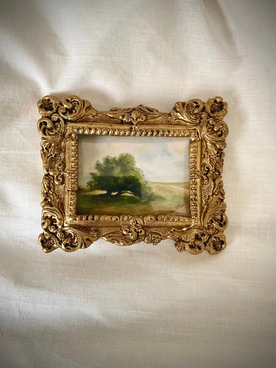 Tiny Landscape Oil Painting in Gold Frame, Framed Landscape Art Print, Countryside Home Decor, Mi... | Etsy (US)
