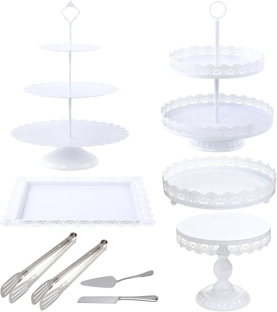 Cake Stands Set White Metal Cupcake Holder Dessert Display Plate Decor Serving Platter for Party ... | Amazon (US)
