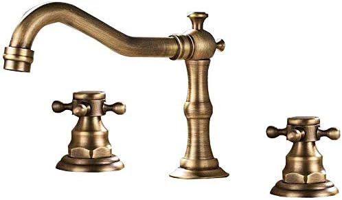 Votamuta Deck Mounted Three Holes Double Handles Widespread Bathroom Sink Faucet, Antique Brass F... | Amazon (US)