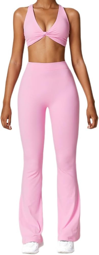 ABOCIW Womens Workout Sets 2 Piece Twist Front Strappy Sports Bras V Back Scrunch Butt Lifting Fl... | Amazon (US)