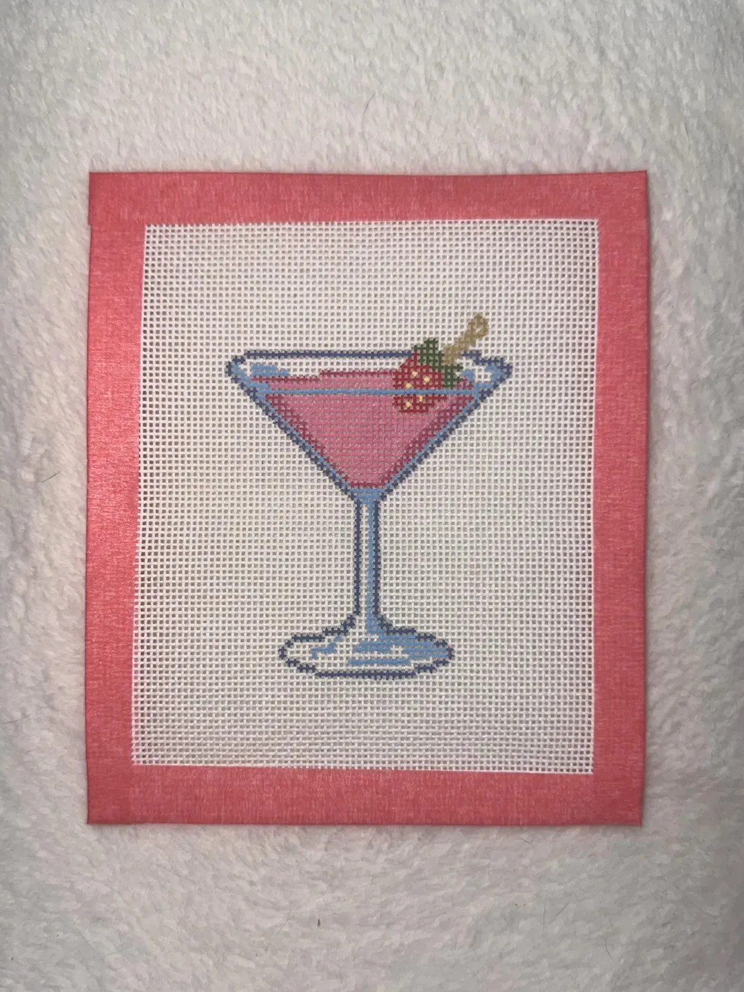 Strawberry Cosmopolitan Martini Hand Painted Needlepoint Canvas or Kit. Beginner friendly. | Etsy (US)