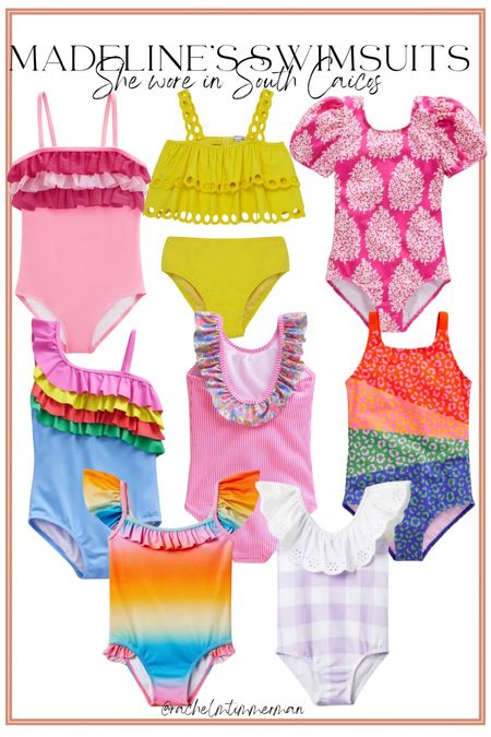 Here are all of the cute swimsuits Madeline took with her to South Caicos. They’re also fun with cute details! I love the bright colors. They all run true to size. Some of them are currently on sale!

Janie and Jack. Nordstrom. Boden. Mini boden. Girls swimsuits. Tween girls swim. 