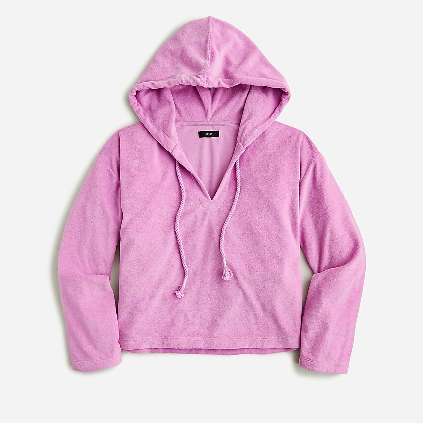 Towel terry open V-neck hoodie | J. Crew US