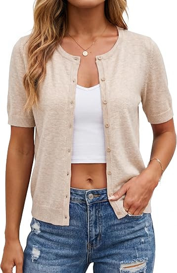 Arach&Cloz Women's Wool Blend Cropped Business Casual Cardigan Sweater Tops | Lightweight & Breat... | Amazon (US)