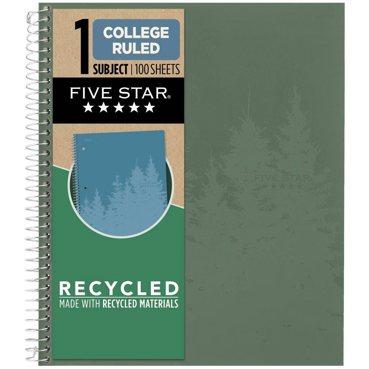 Five Star 100g College Ruled Notebook 11"x9.75" Olympic Green: Spiral, Single Subject, 100 Pages,... | Target