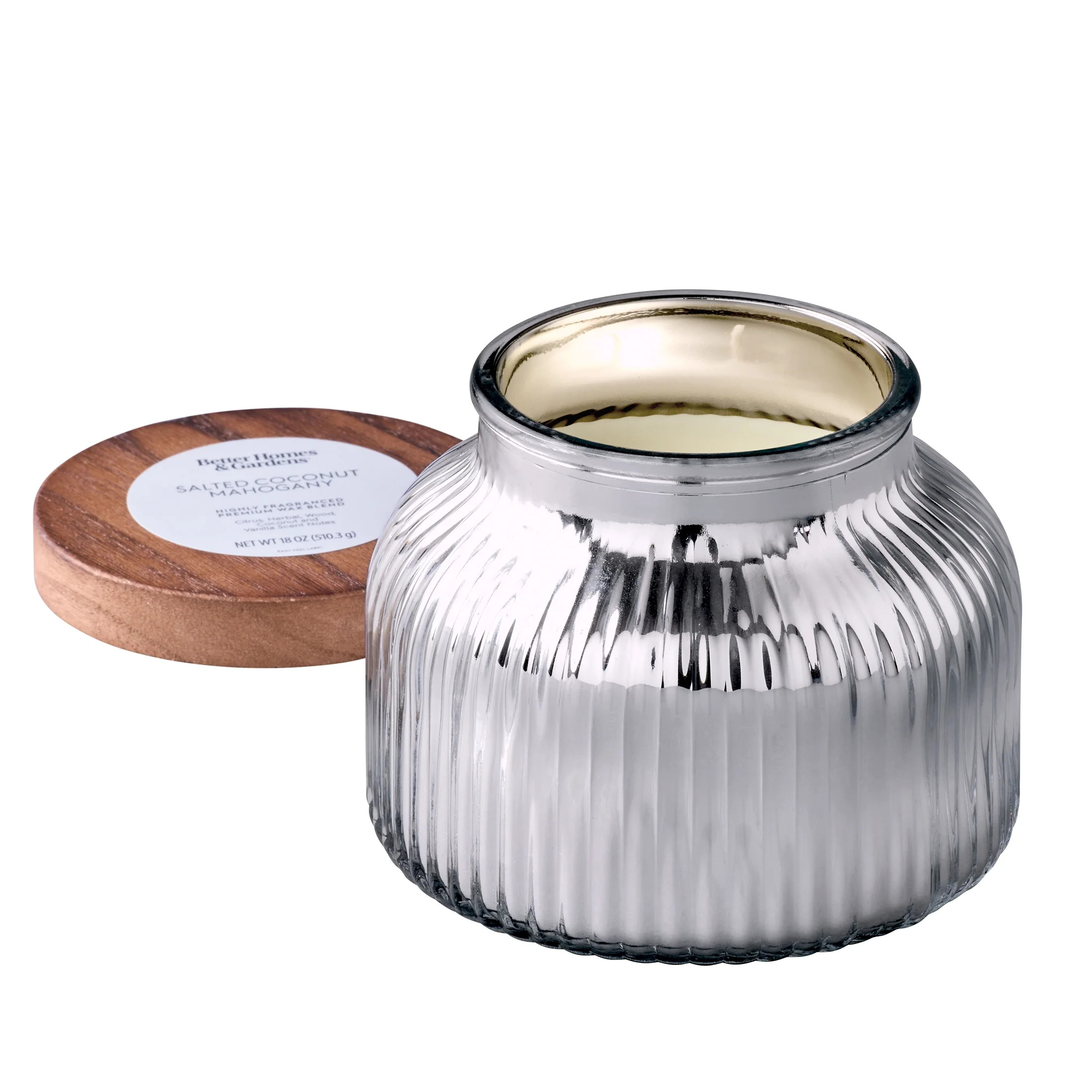 Better Homes & Gardens Salted Coconut Mahogany Scented Cotton 2-Wicks Ribbed Mecury Glass Jar Can... | Walmart (US)