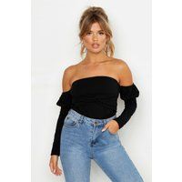 Womens Off The Shoulder Puff Sleeve Top - Black - 6, Black | Boohoo.com (UK & IE)