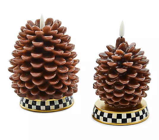 MacKenzie- Childs Set of 2 Pincone Flicker Candles | QVC
