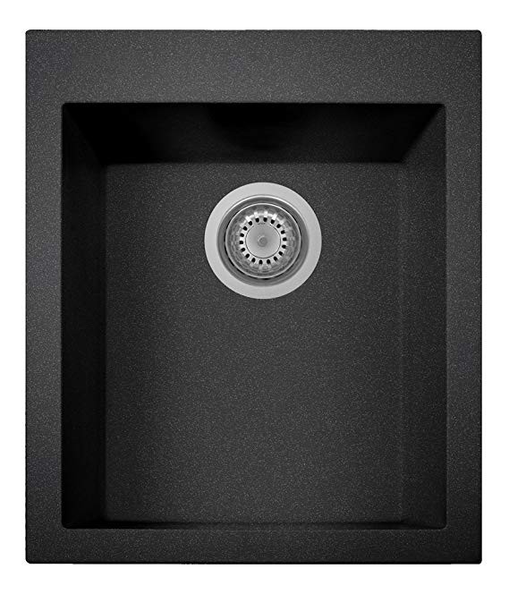 Zuhne 16 x 20 Inch Black Granite Single Bowl Dual Mount Kitchen Bar or Prep Sink with Strainer an... | Amazon (US)