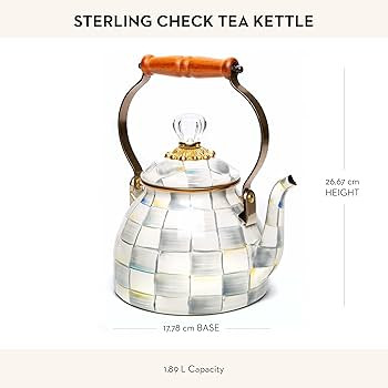 MACKENZIE-CHILDS Enamel Tea Kettle, Stylish Tea Kettle for Stovetop, Grey-and-White Sterling Chec... | Amazon (US)