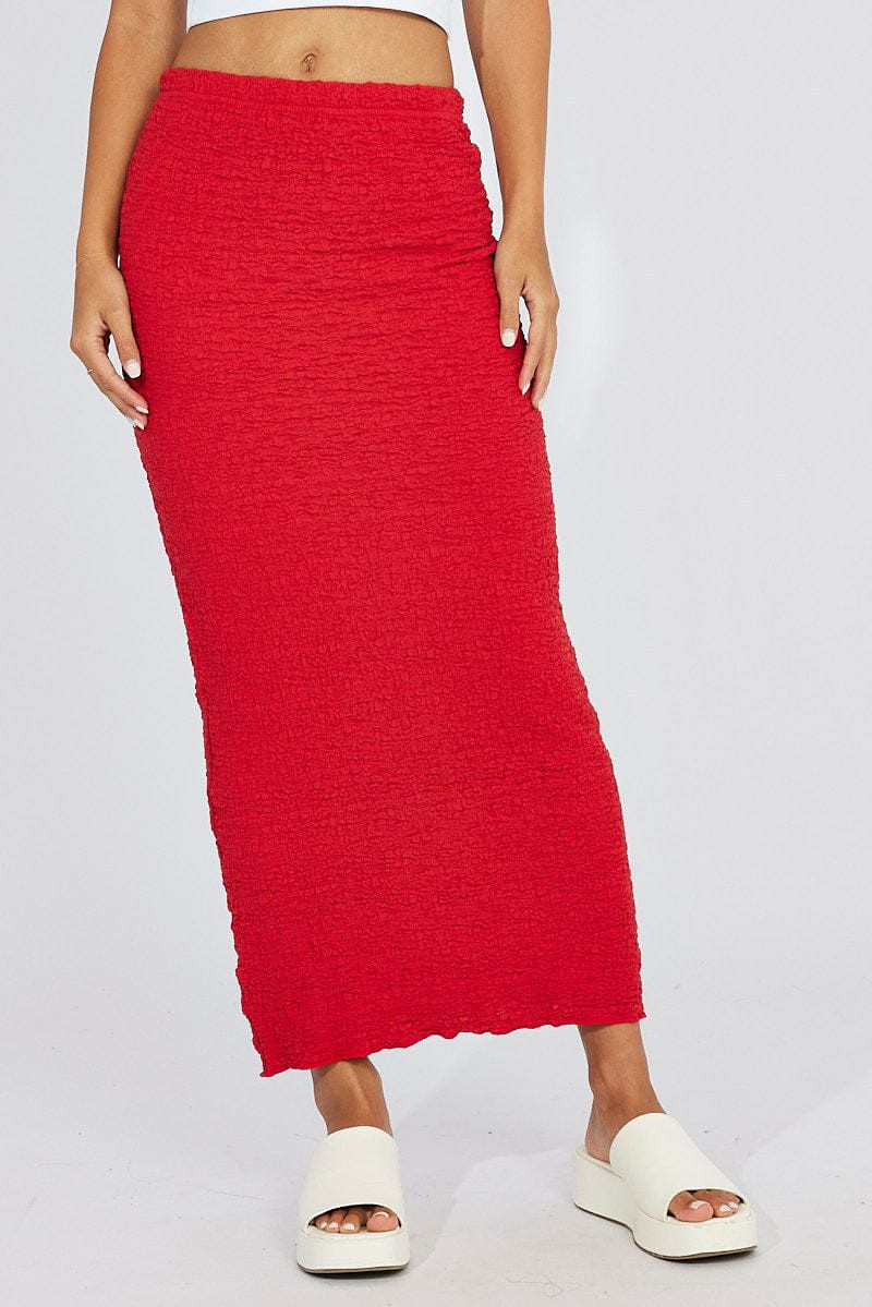 Red Maxi Skirt Slim Fit Textured Jersey | Ally Fashion (US, Australia & New Zealand)