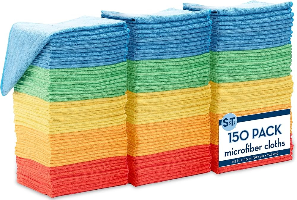S&T INC. 150 Pack Microfiber Cleaning Cloth, Bulk Microfiber Towel for Home, Reusable Microfiber ... | Amazon (US)