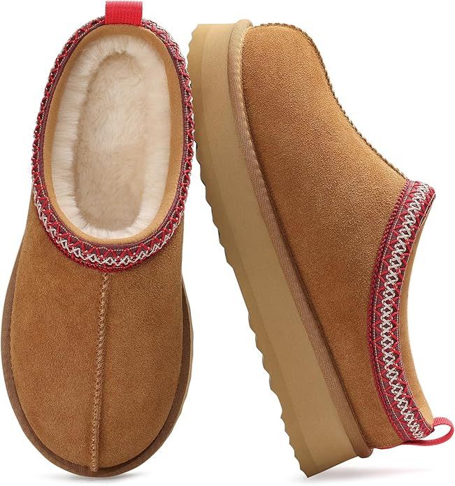KIDMI Genuine Suede Platform Slippers for Women Fuzzy Winter Warm Shoes Indoor Outdoor | Amazon (US)