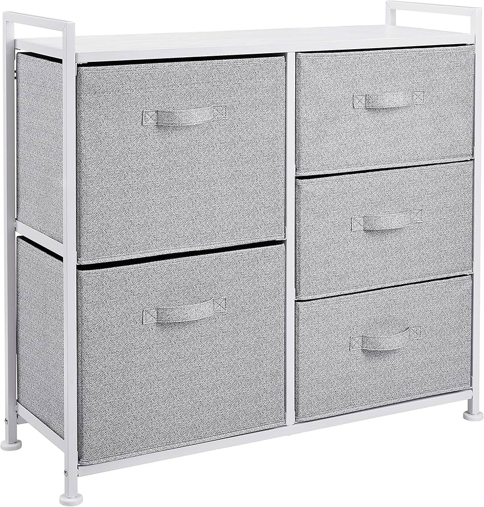 Amazon Basics Fabric 5-Drawer Storage Organizer Unit for Closet, White | Amazon (US)