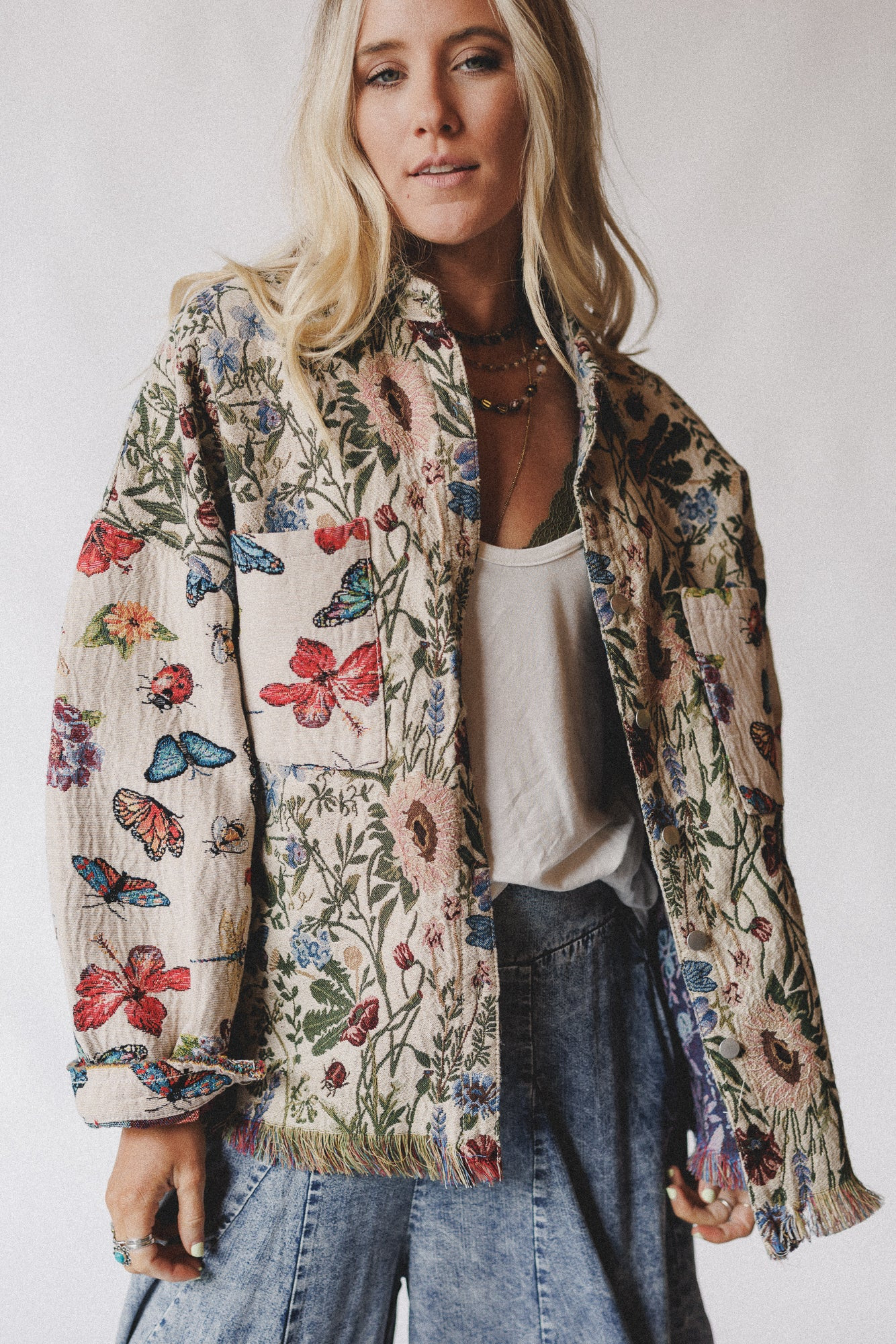 Butterfly Effect Jacquard Jacket - Almond | Three Bird Nest