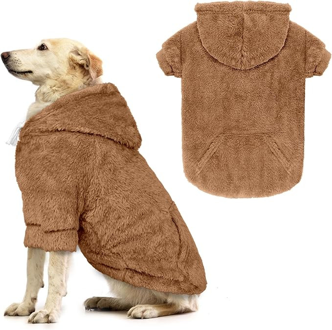 Dog Sweater,Dog Hoodies,Warm Fuzzy Fleece Sweatshirt with Hood & Pocket,Leash Hole,Cozy Cold Weat... | Amazon (US)