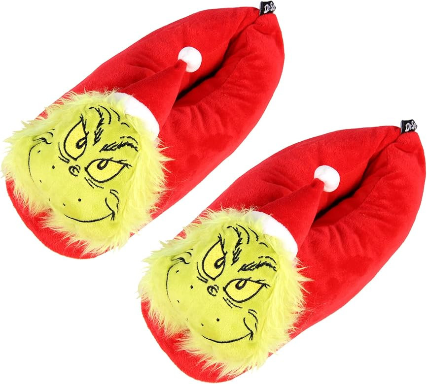MJC International Dr. Seuss The Grinch Who Stole Christmas Character Santa Grinch Slippers Red - ... | Amazon (US)