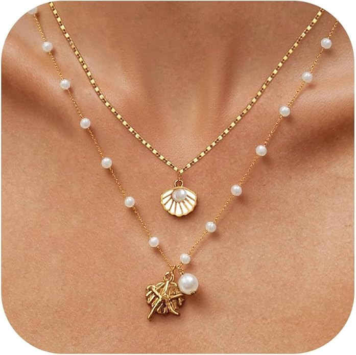 choice of all Shell Necklaces for Women Layered Starfish Seashell Charm Necklace Beach Conch Jewe... | Amazon (US)