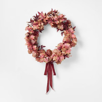30" XL Mixed Leaf Artificial Wreath Red - Threshold™ designed with Studio McGee | Target