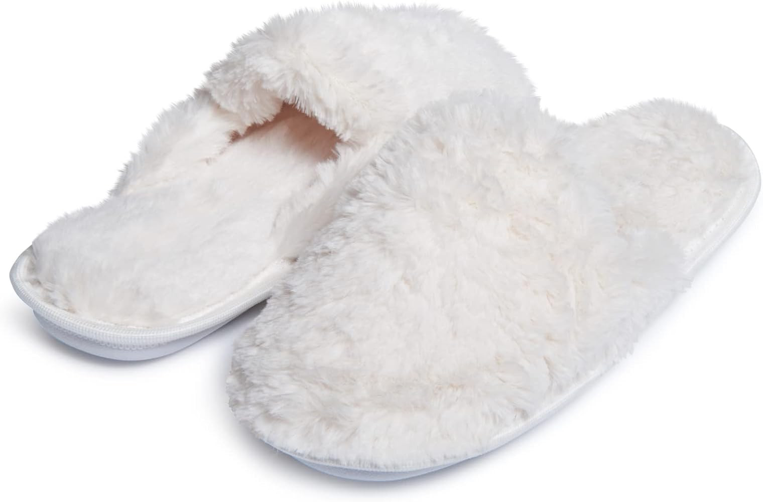 Laura Ashley Womens Plush Faux Rabbit Fur One Band Memory Foam Slide Slippers, Warm Fuzzy Fluffy ... | Amazon (US)