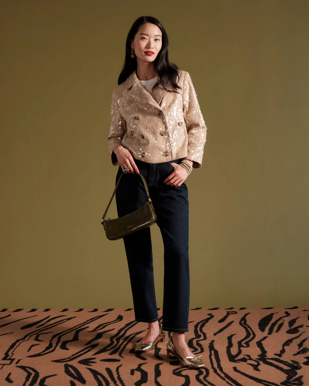 Sequin Moto Jacket - Champagne | Frances Valentine