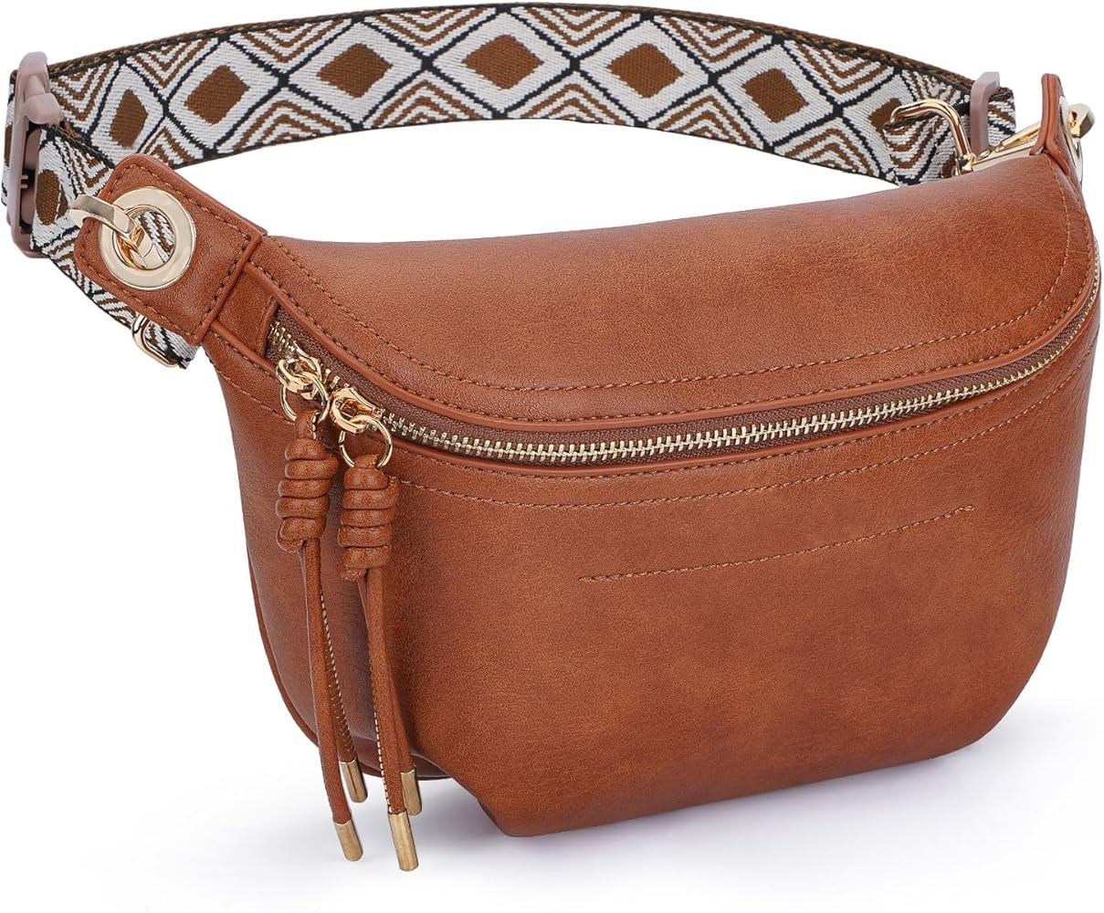 Fanny Pack Crossbody Bags for Women Pu Leather Belt Bag Waist Pack Causal Chest Bum Bag With 2 St... | Amazon (US)