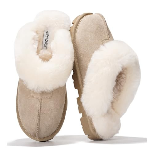 Project Cloud 100% Genuine Leather & Australian Shearling Slippers for Women - Cozy Memory Foam Women's Slippers (Hedy, Beige, 6) | Amazon (US)
