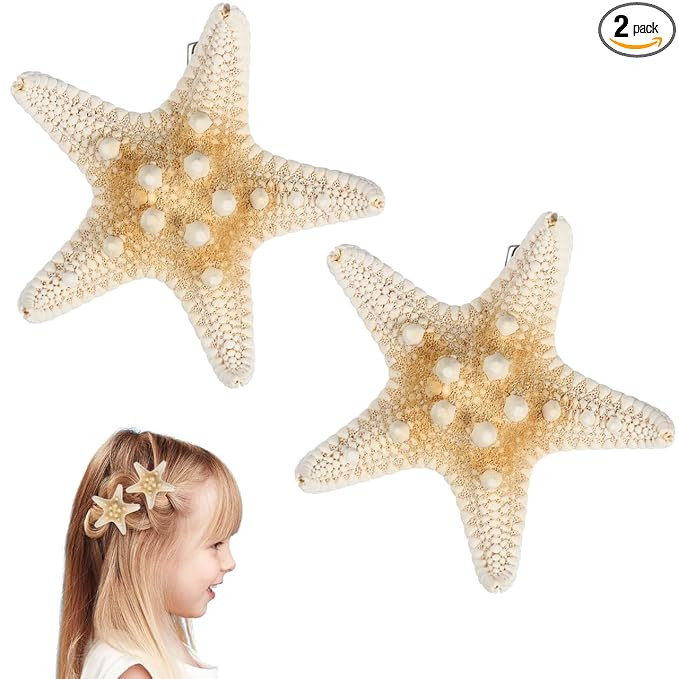 2PCS Starfish Hair Clip Mermaid Hairclips Sea Shell Accessories Handmade Natural Sea Star Hair Pi... | Amazon (US)