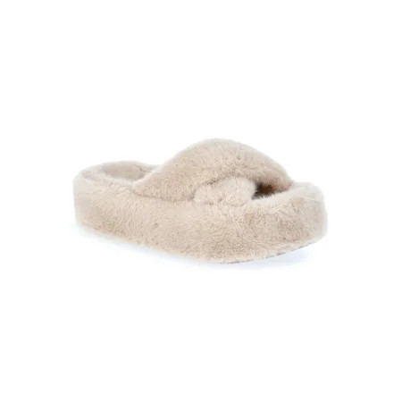 No Boundaries Women's Faux Fur Platform X-Band Slippers | Walmart (US)