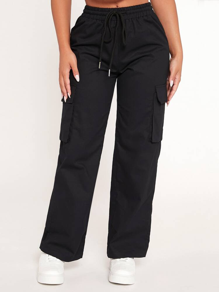 SHEIN PETITE Drawstring Waist Flap Pocket Cargo Pants | SHEIN