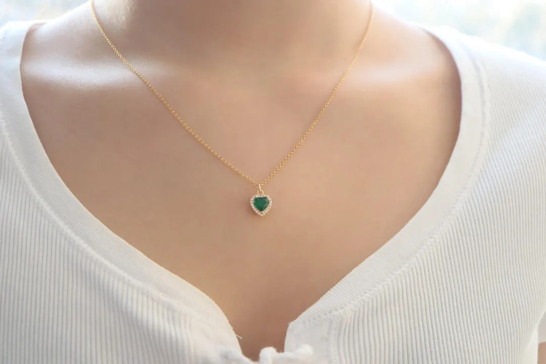 Vintage Heart Shaped Emerald Diamond Halo Necklace, CZ Cubic Zirconia, 14K Gold Filled, Wedding P... | Etsy (US)