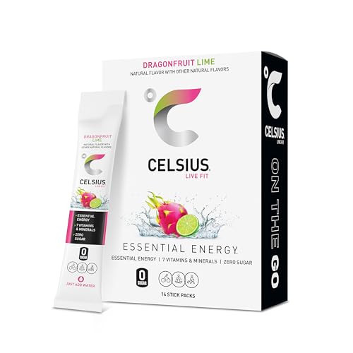 CELSIUS® On-the-Go Powder Sticks Dragonfruit Lime, Essential Energy 2.8 Oz (14 Sticks per Pack) | Amazon (US)