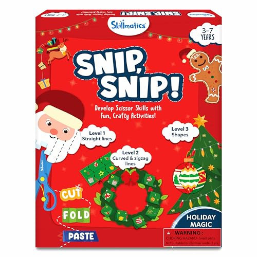 Skillmatics Scissor Skills Activity Book - Snip, Snip Holiday Magic, Art & Craft Christmas Kit for Kids, 2 Child-Safe Scissors, 25 Fun Activities, Gifts for Girls & Boys Ages 3, 4, 5, 6, 7 | Amazon (US)