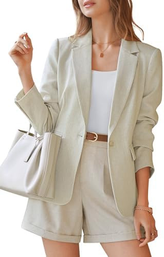 Arach&Cloz Women's Linen Blend Notched Lapel Open Front Blazers Work Business Casual Outfits 2026 | Amazon (US)