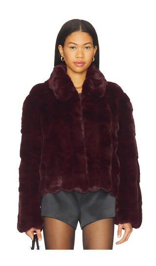 Bardot Sylvie Zip Faux Fur Jacket in Burgundy. - size 2 | Revolve Clothing (Global)