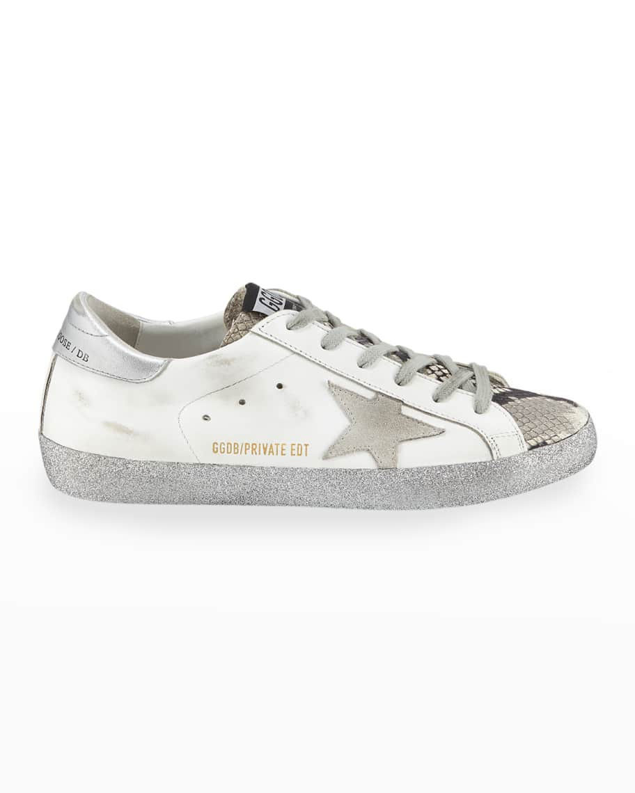 Golden Goose Superstar Snake-Print and Glitter Sneakers | Neiman Marcus