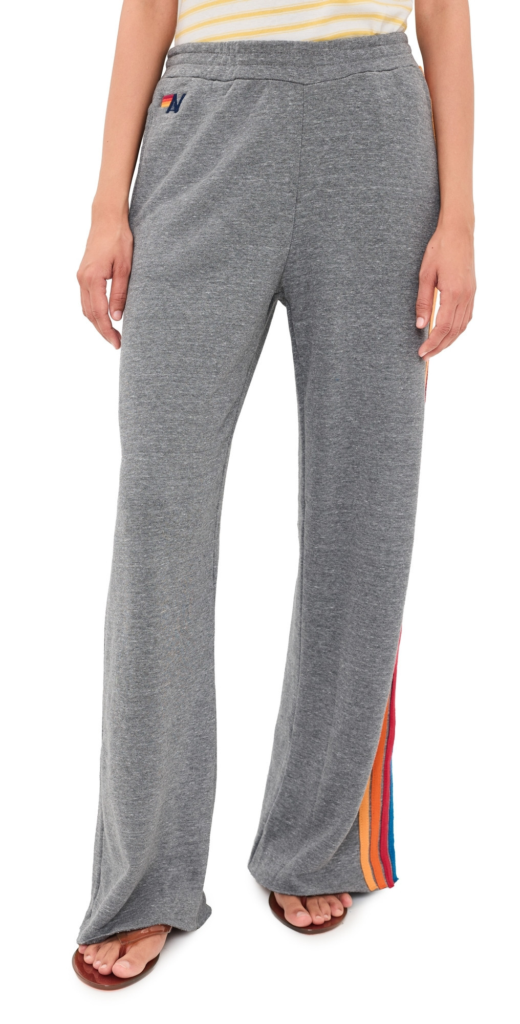 Aviator Nation 5 Stripe Wide Leg Sweatpants Heather Grey L | Shopbop