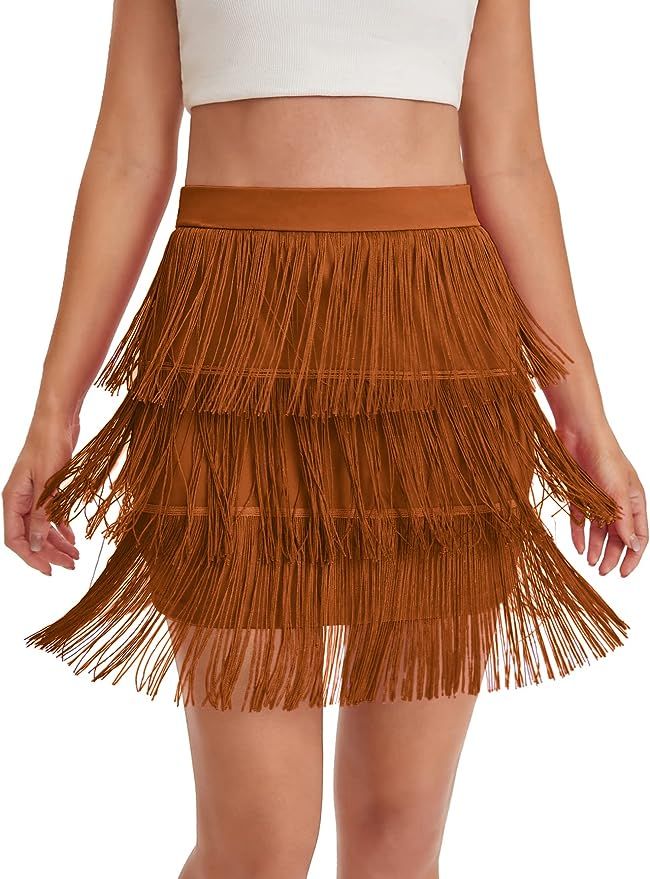 Verdusa Women's Fringe Trim High Waist Short Pencil Bodycon Skirt | Amazon (US)
